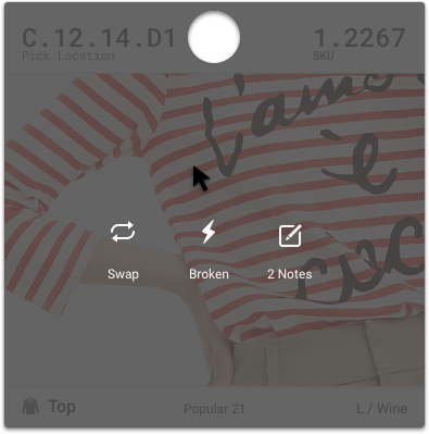 NadineWest: Swap, Broken, and Notes actions surfaced directly on hover, keeping the primary comparison task uninterrupted by menus or modals.